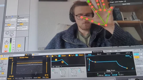Ableton controlled by hand movements mapped to MIDI